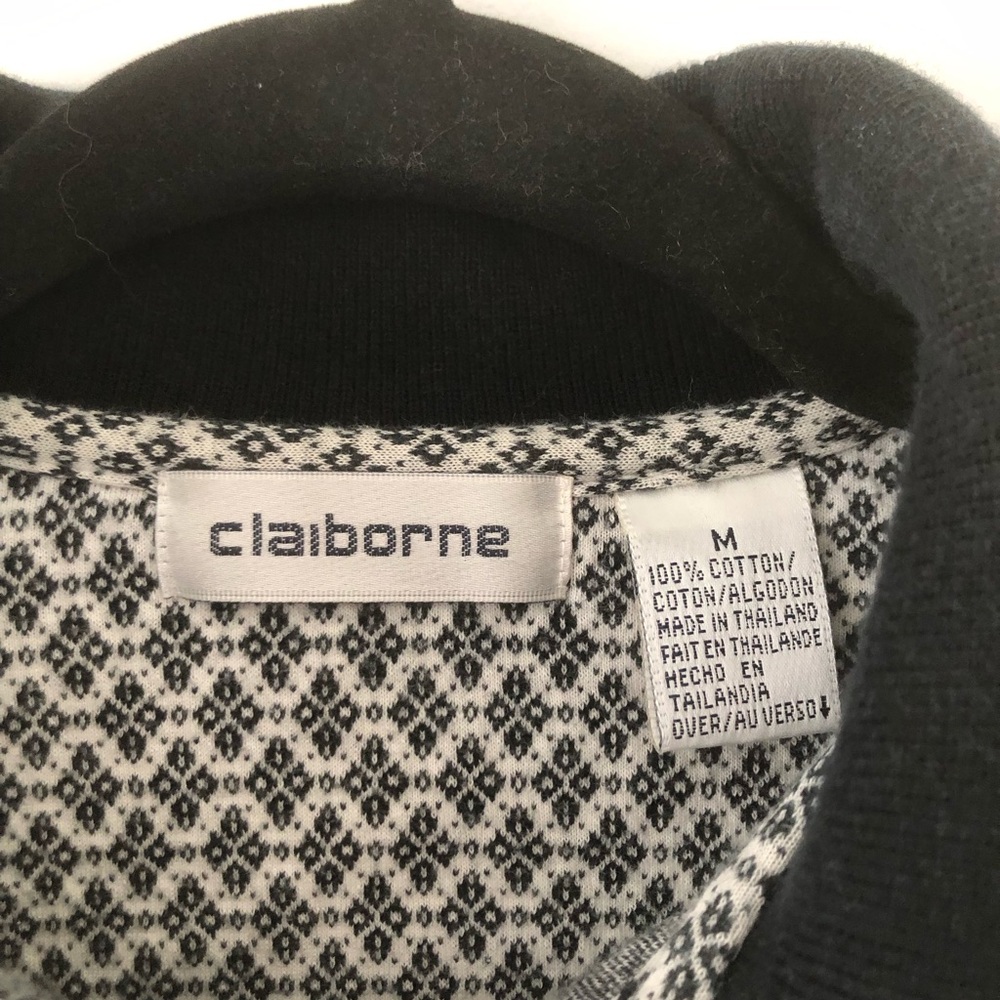 Vintage Claiborne Black & White Geometric Polo Sweater | Size M‎ - Picture 3 of 4
